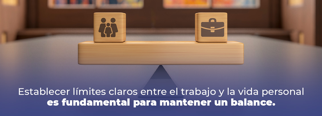 Balanza, izquierda imagen de familia y derecha maletín que representa trabajo